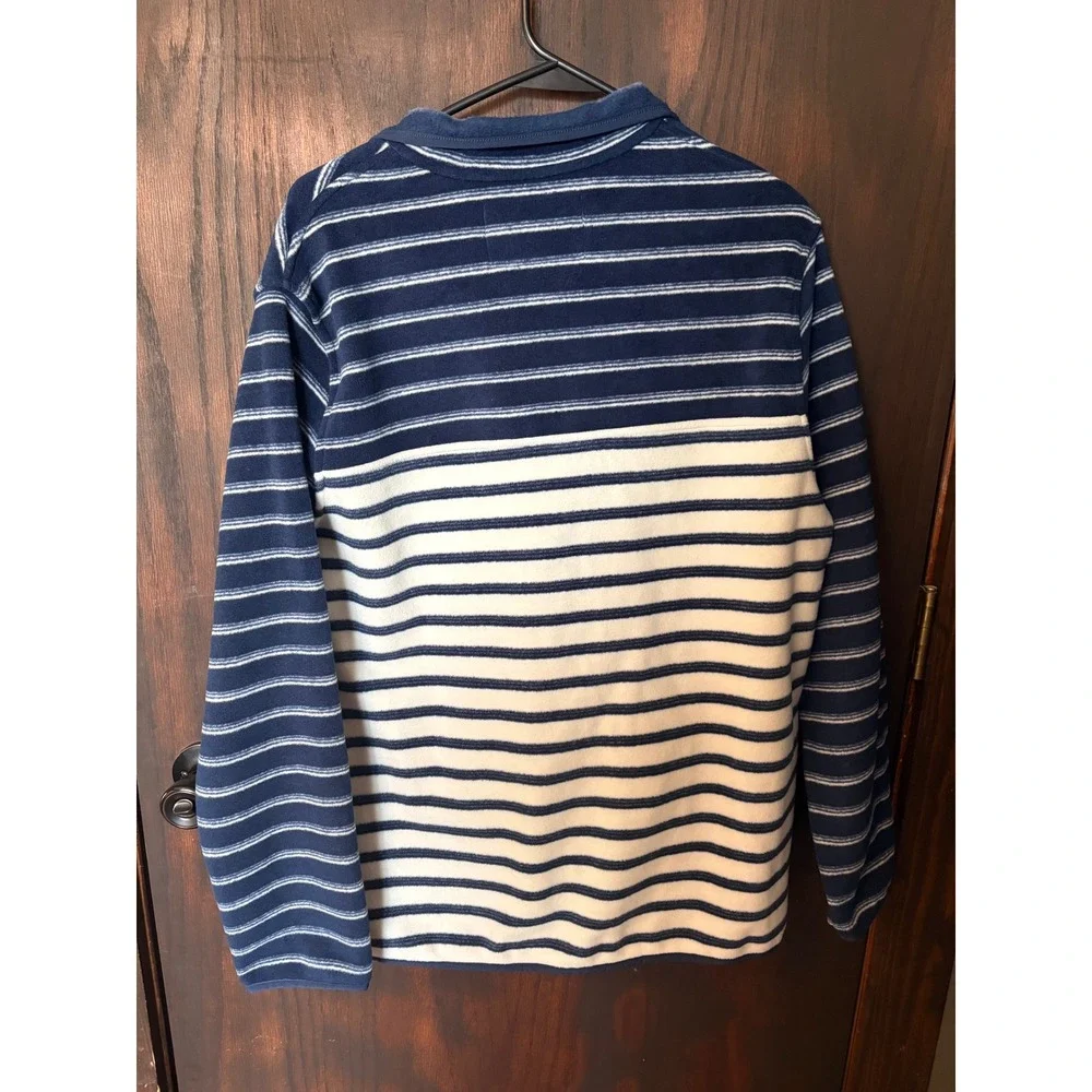 Lands End Womens Navy White Striped Fleece Snap Neck Pullover Sweatshirt Large - Picture 4 of 6